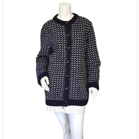 Vtg L.L. Bean Birdseye Cardigan Wool Sweater Norway - Picture 2 of 10